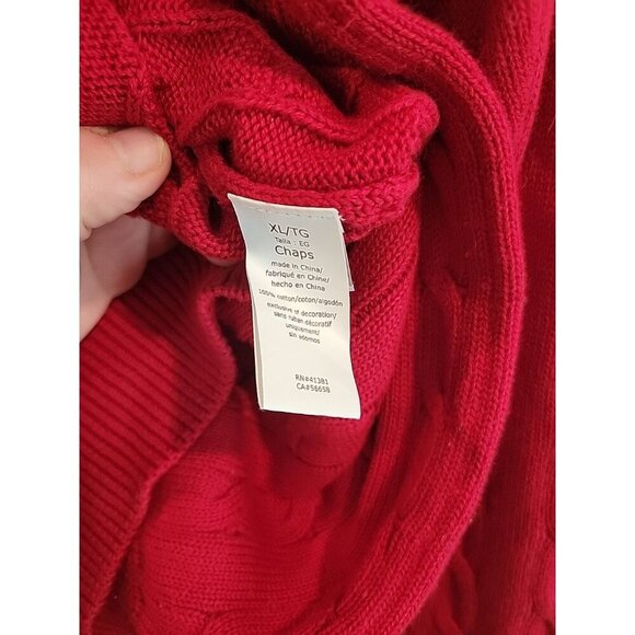 Chaps Ralph Lauren Cable Knit Sweater Mens XL Red Crew Neck Pullover Y2K - Picture 6 of 6
